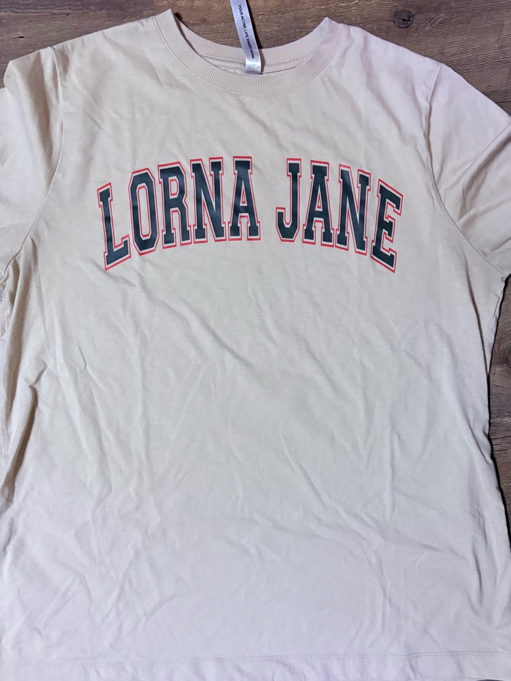 Lorna Jane Cream Graphic Tee Sz Lrg